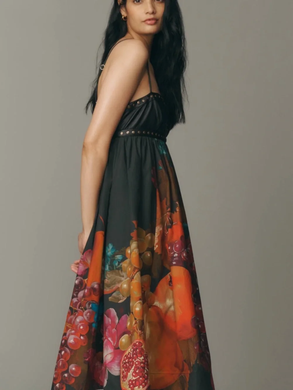 Maeve Black Midi Dress with Vibrant Fruit Print - Picture 2 of 8